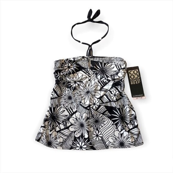 Coco Reef Tankini Swim Top 32C Black White Floral Bandeau - Picture 2 of 11